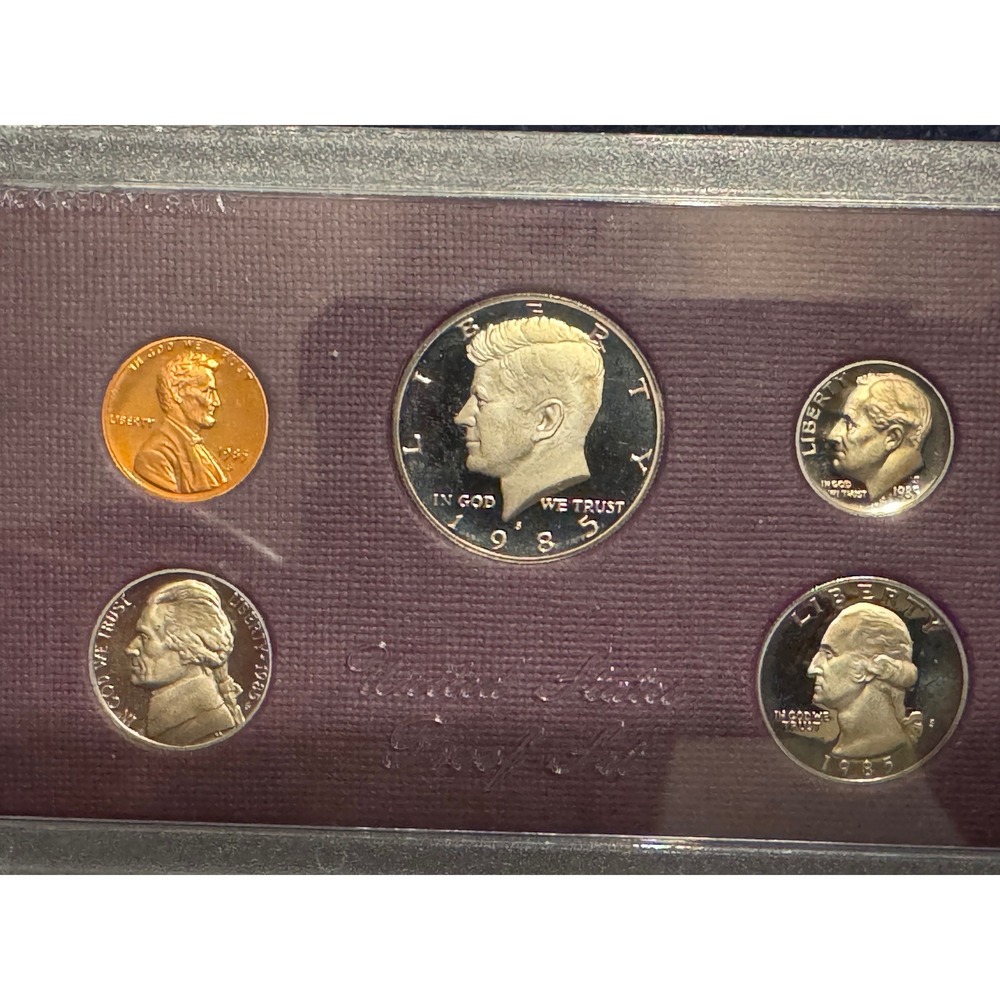 1985 S US Mint Proof Set Kennedy Half Dollar Quarter Dime Nickel Penny 5 Coins